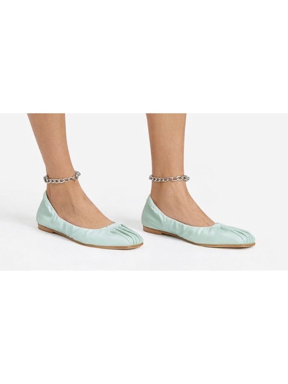 New VIC MATIĒ Light Blue Green Ballet Flats with Silver Chain 39/9